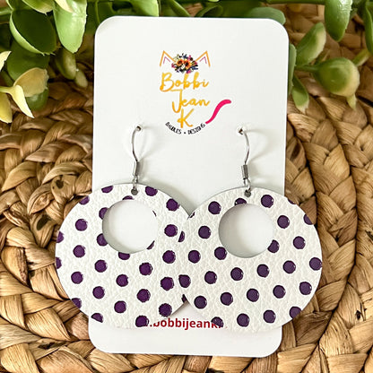 Purple Polka Dotted Embossed Hoop Leather Earrings: Choose From 2 Sizes - LAST CHANCE