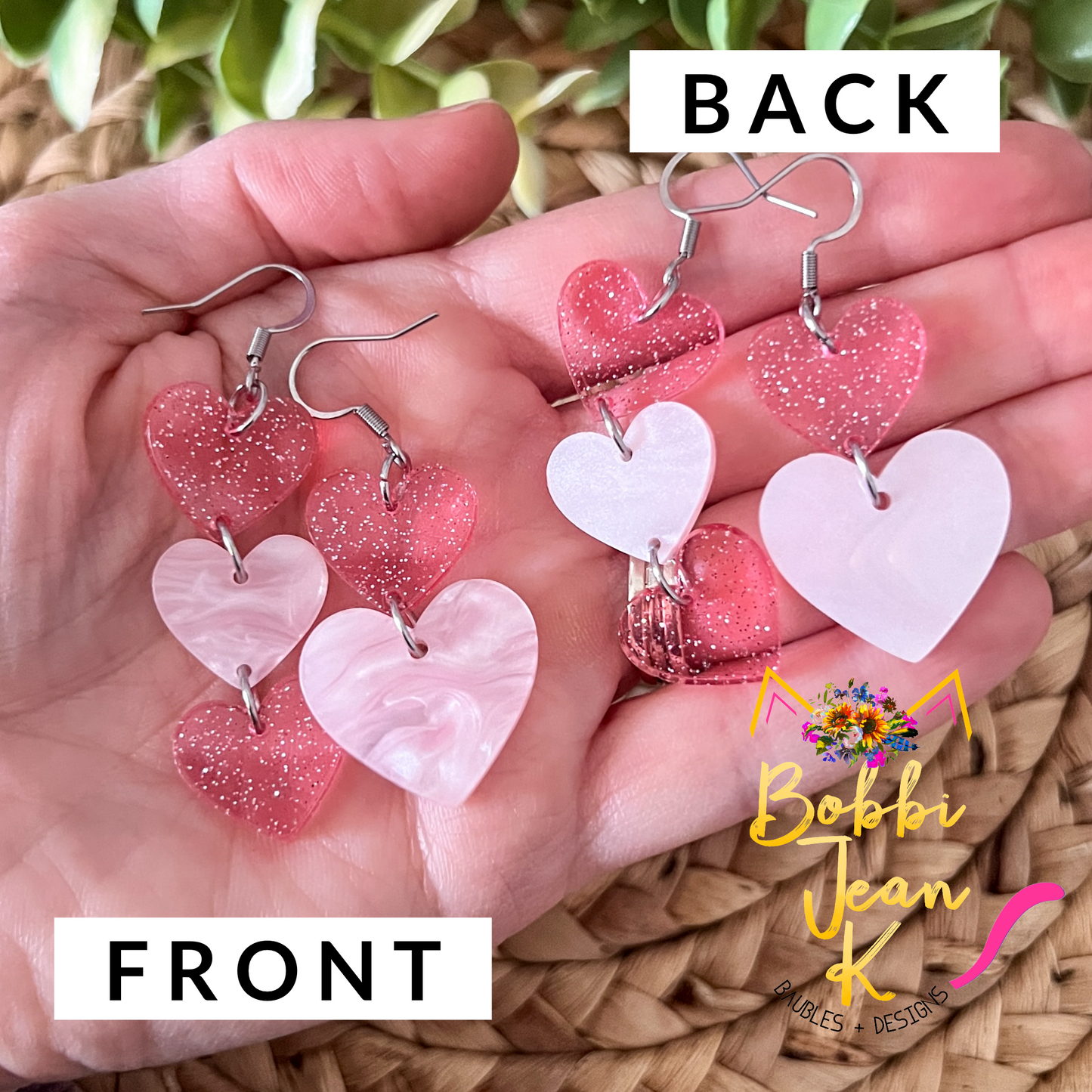 Pink Glittered & Marbled Heart Acrylic Earrings: Choose From 2 Styles
