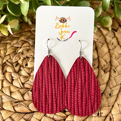 Raspberry "Palm Leaf" Embossed Leather Earrings: Choose From 2 Styles - ONLY ONE LEFT OF EACH