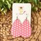 Pink & White Polka Dotted Rounded Teardrop Leather Earrings - LAST CHANCE