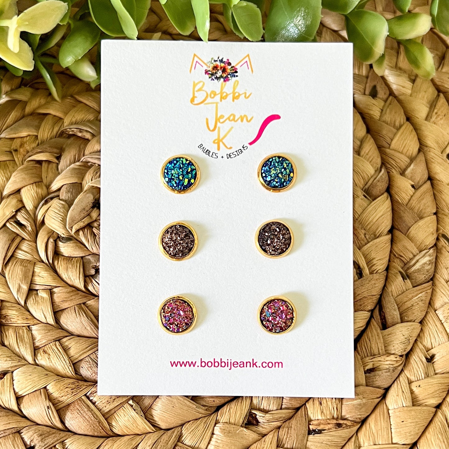 "The Bold Pack" Druzy Stud Set: 8mm in GOLD Settings