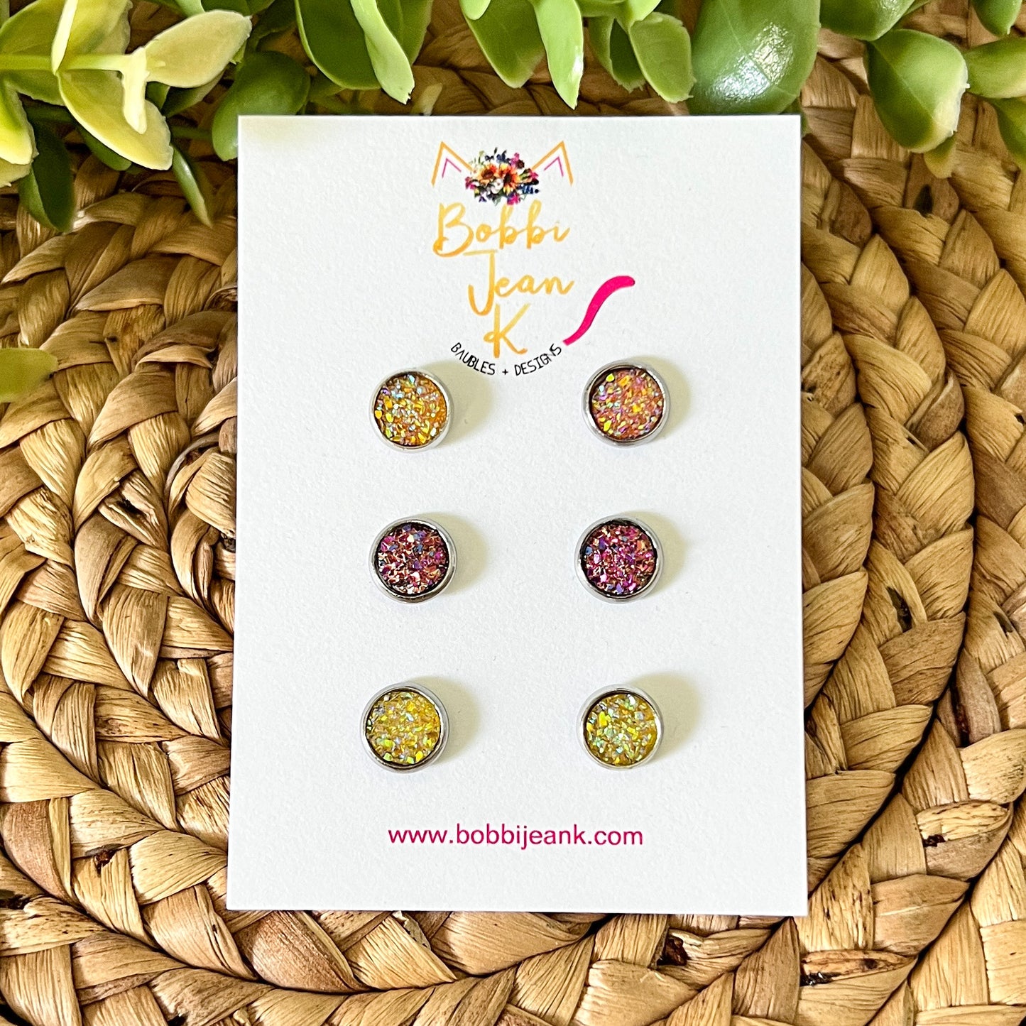 "The Autumn Pack" Druzy Stud Set: 8mm in SILVER Settings