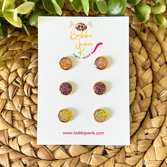 "The Autumn Pack" Druzy Stud Set: 8mm in GOLD Settings