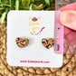 Leopard Heart Print Wood Cross Earrings & Heart Studs