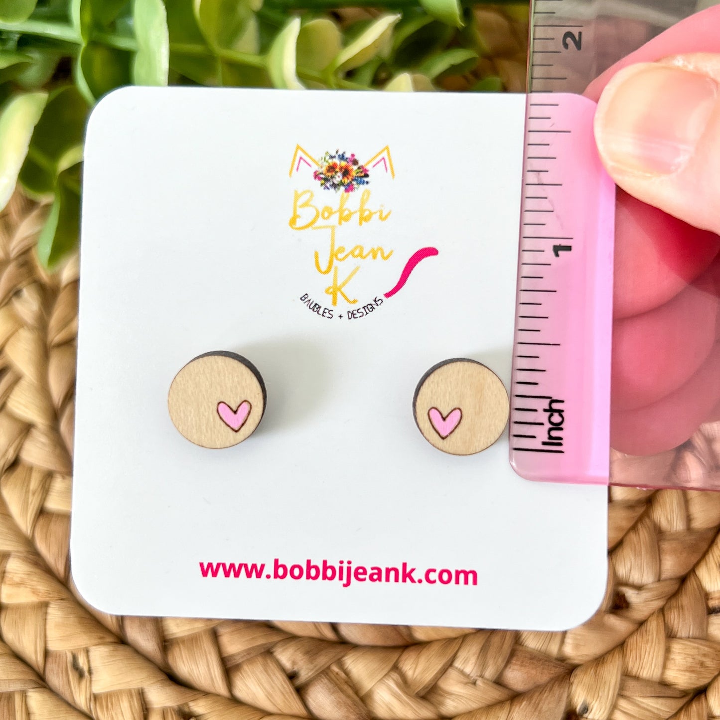 Hand Painted Maple Wood Heart Studs: Choose From 2 Colors