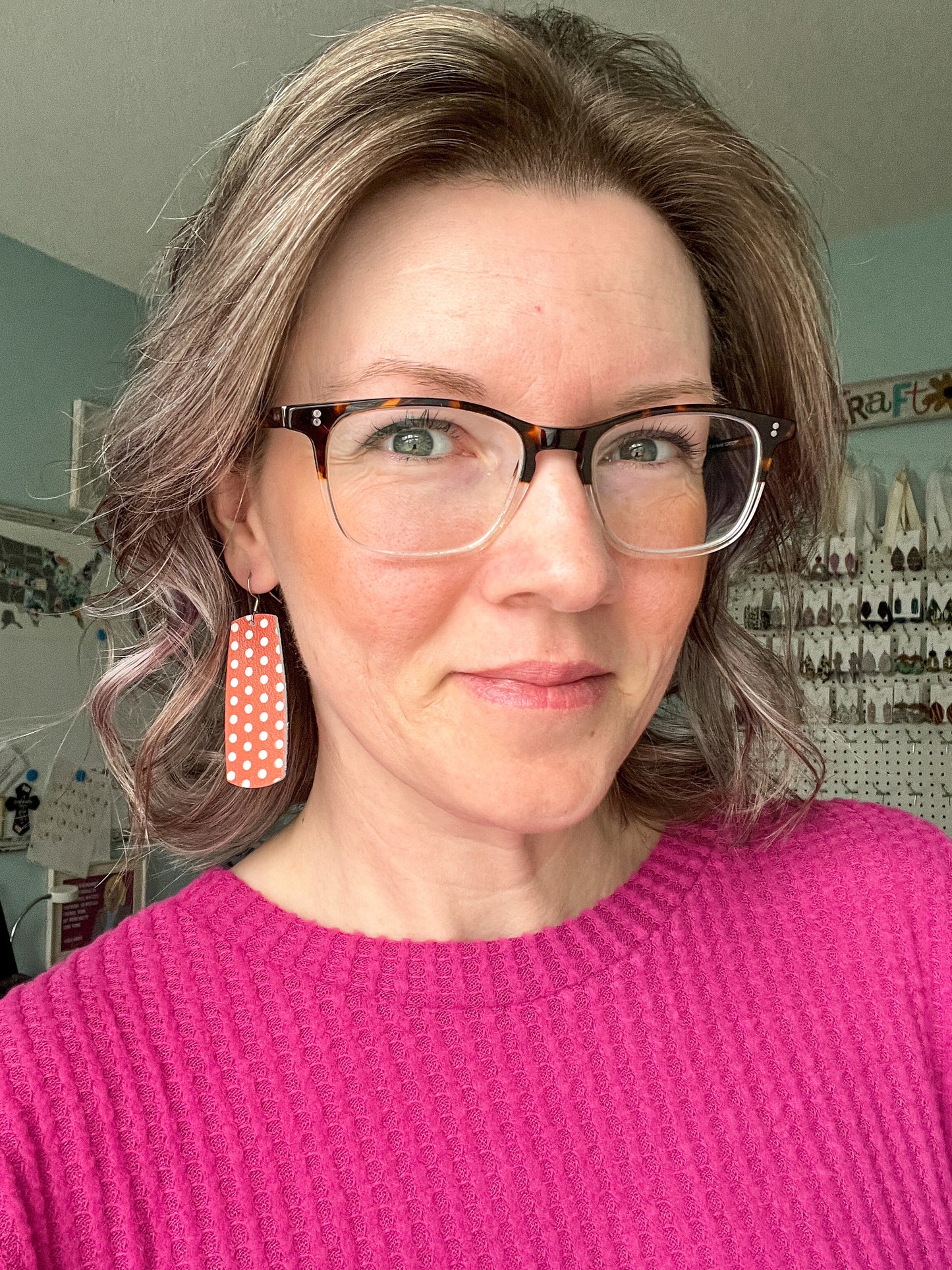 Burnt Orange/Red & White Polka Dotted Leather Earrings: Choose From 3 Styles - ONLY ONE OF EACH LEFT