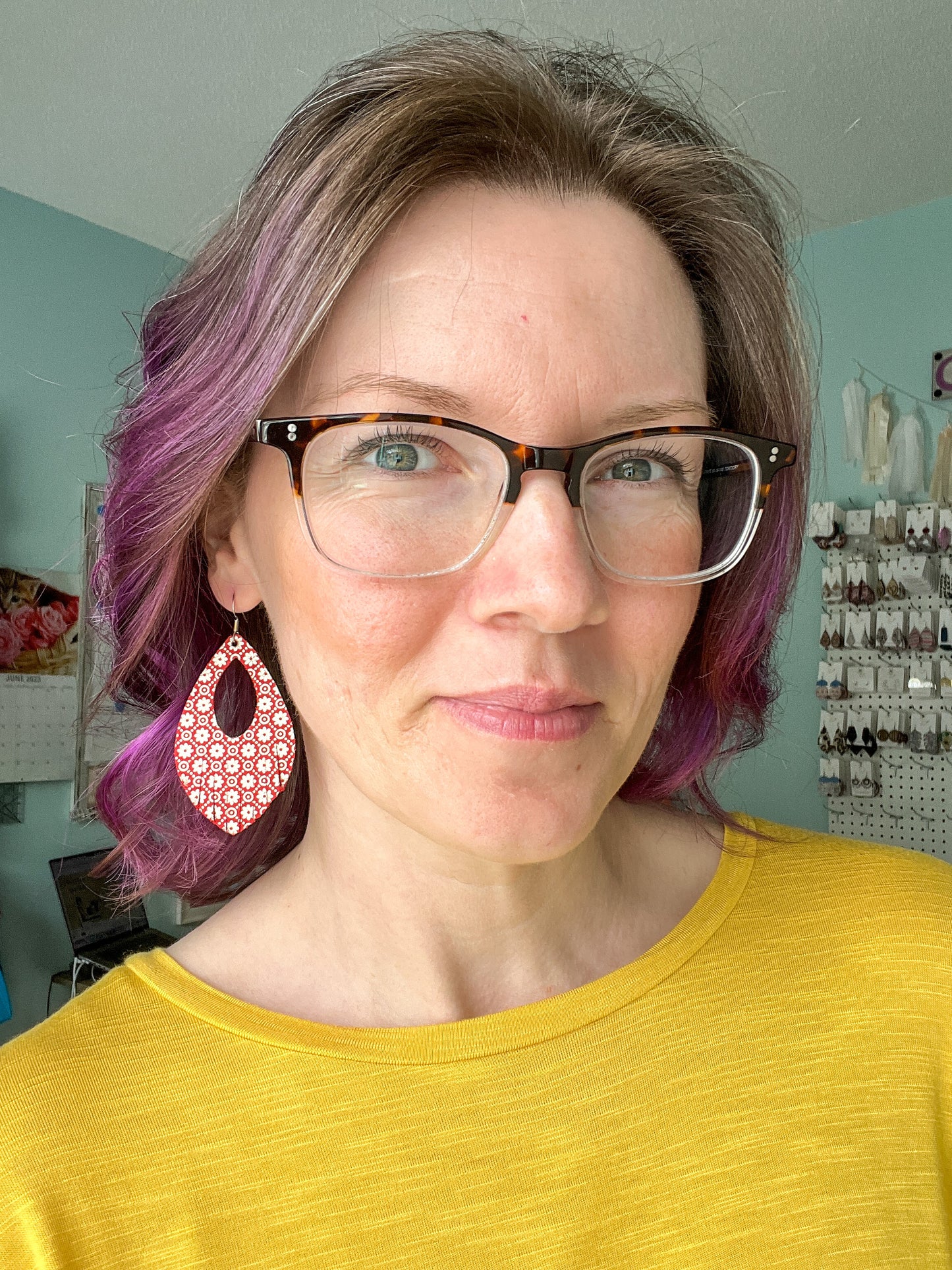 Red & Gold Filigree Fringe Petal Leather Earrings - ONLY ONE LEFT