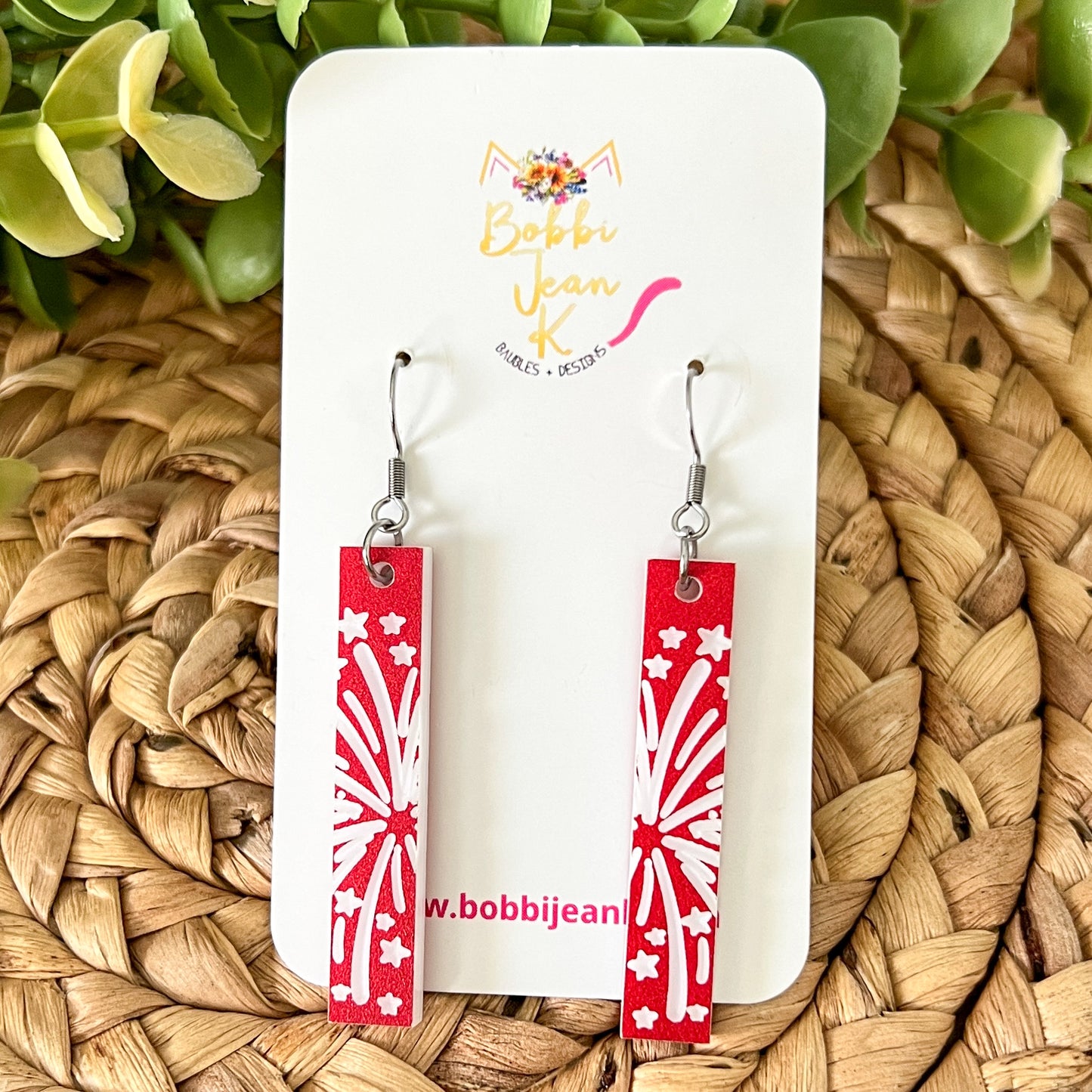 Red or Blue Engraved Patriotic Acrylic Bar Earrings: Choose From 4 Styles