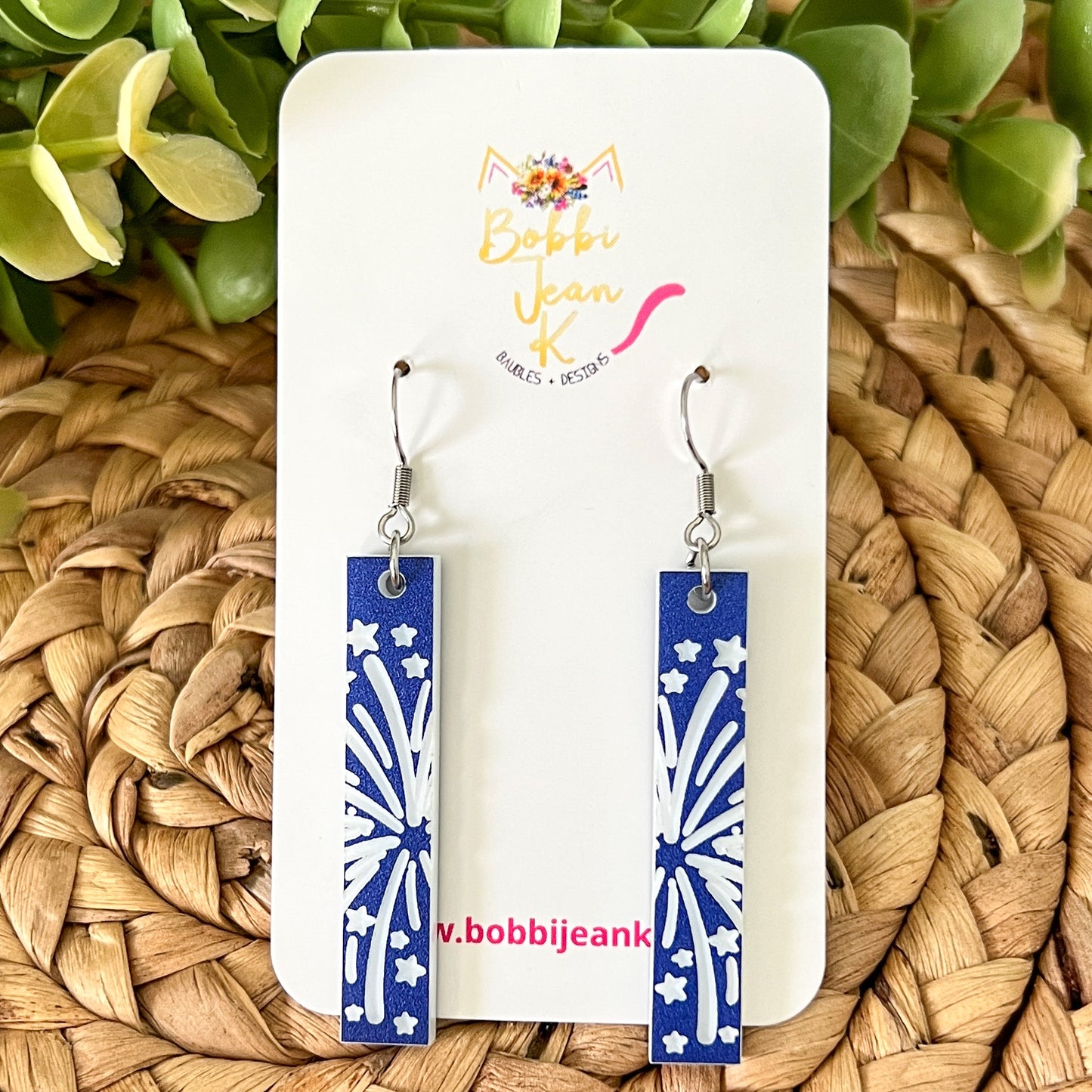 Red or Blue Engraved Patriotic Acrylic Bar Earrings: Choose From 4 Styles