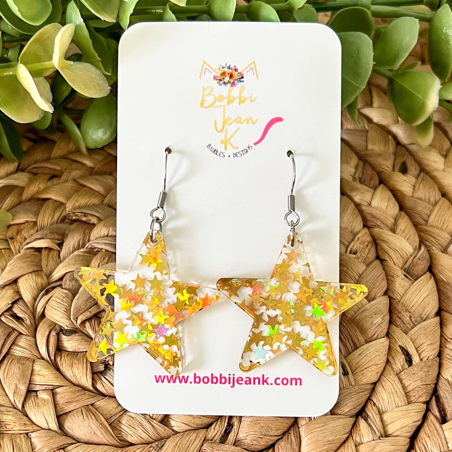 Holographic Gold Stars Acrylic Earrings: Choose From 2 Styles