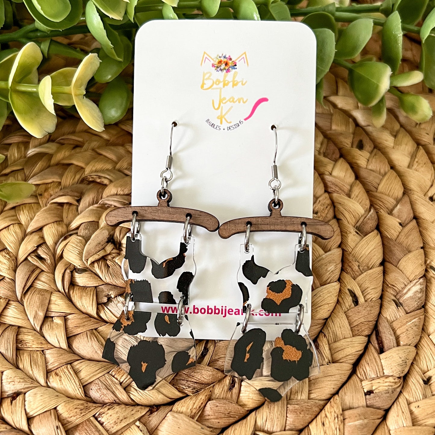 Leopard Print Acrylic Swimsuit & Flip Flop Earrings