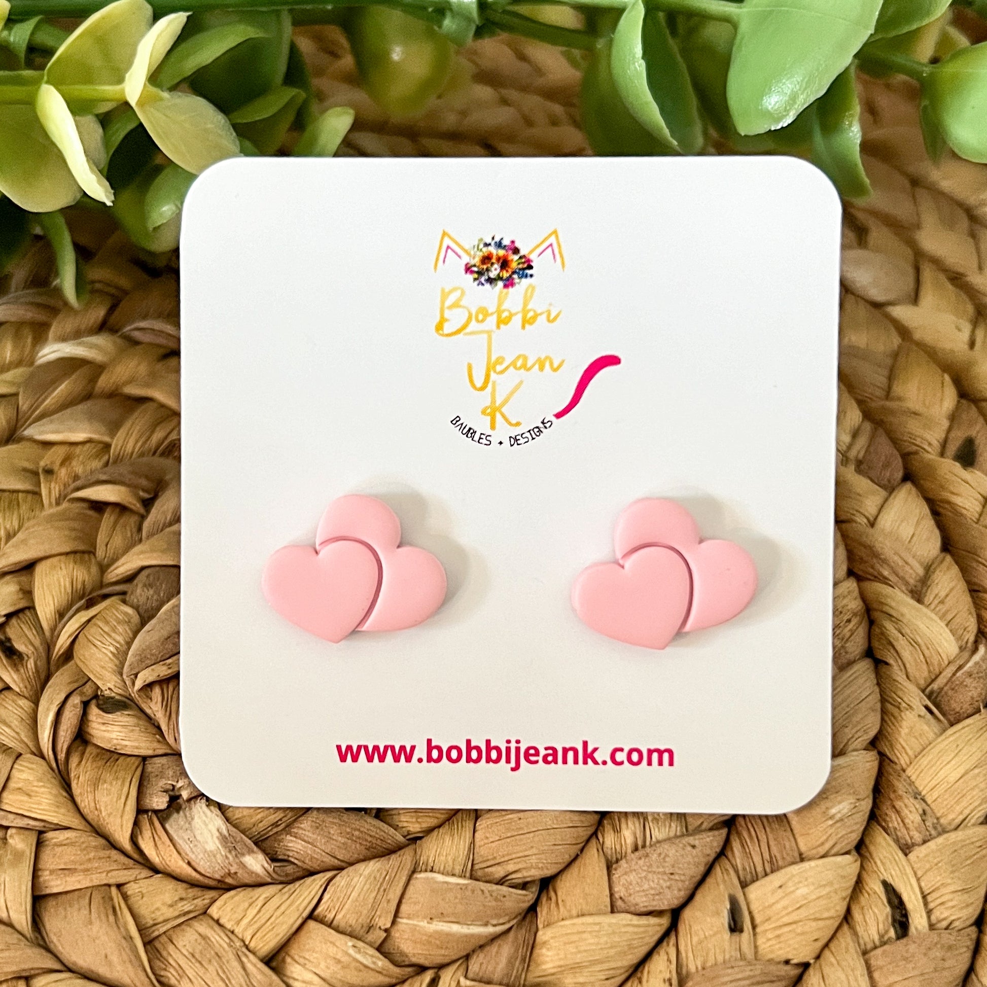 Light Pink Double Heart Clay Studs
