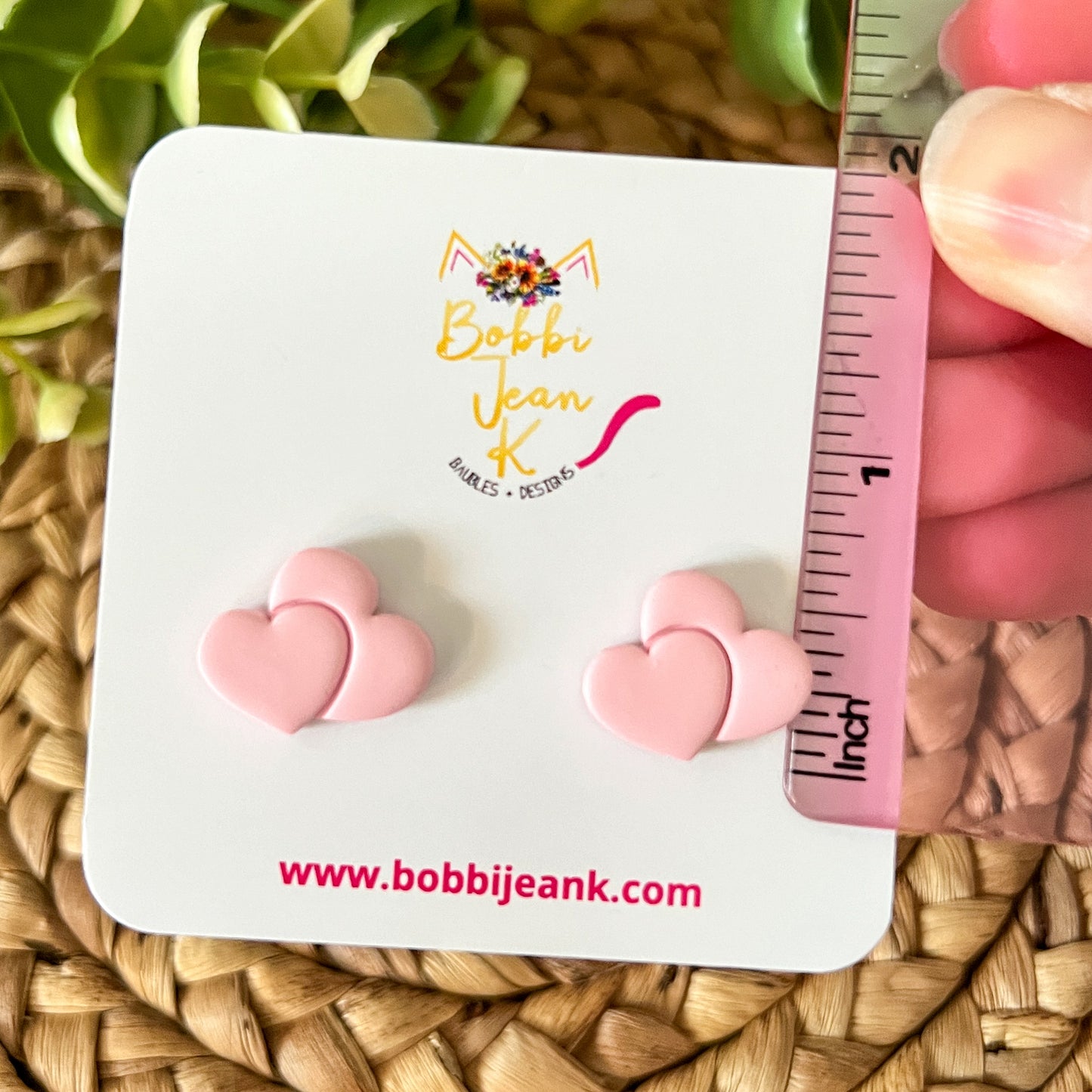Light Pink Double Heart Clay Studs