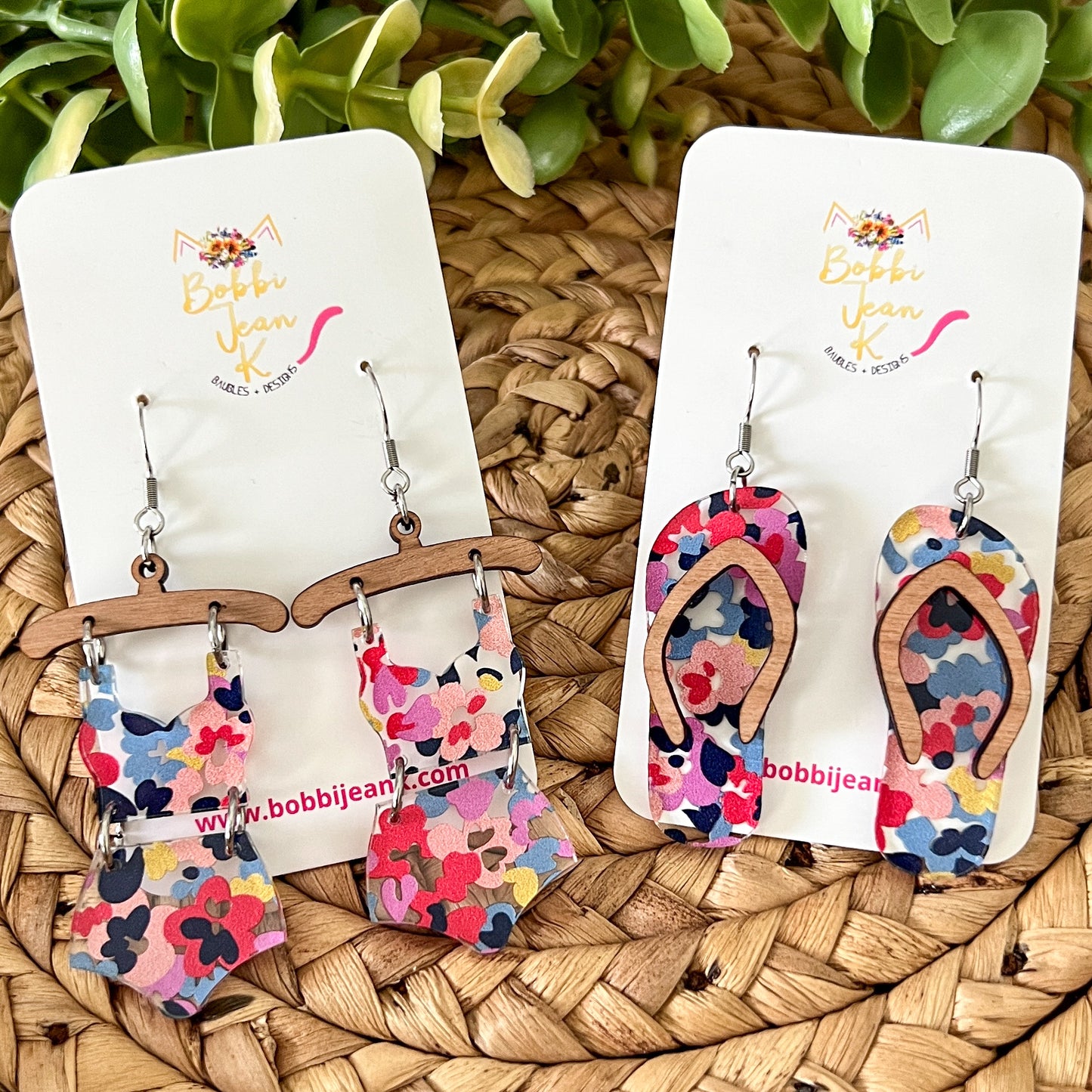 Multi Floral Acrylic Swimsuit & Flip Flop Earrings