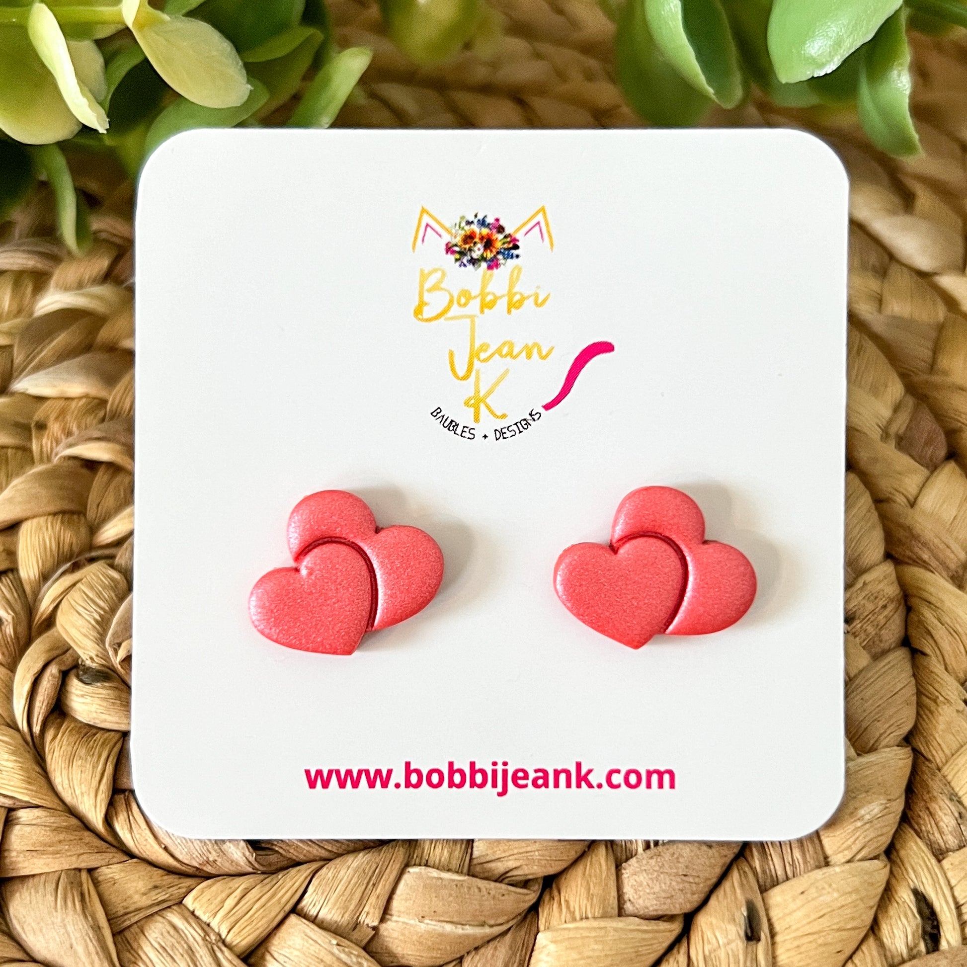 "Shimmer Sunset" Double Heart Clay Studs