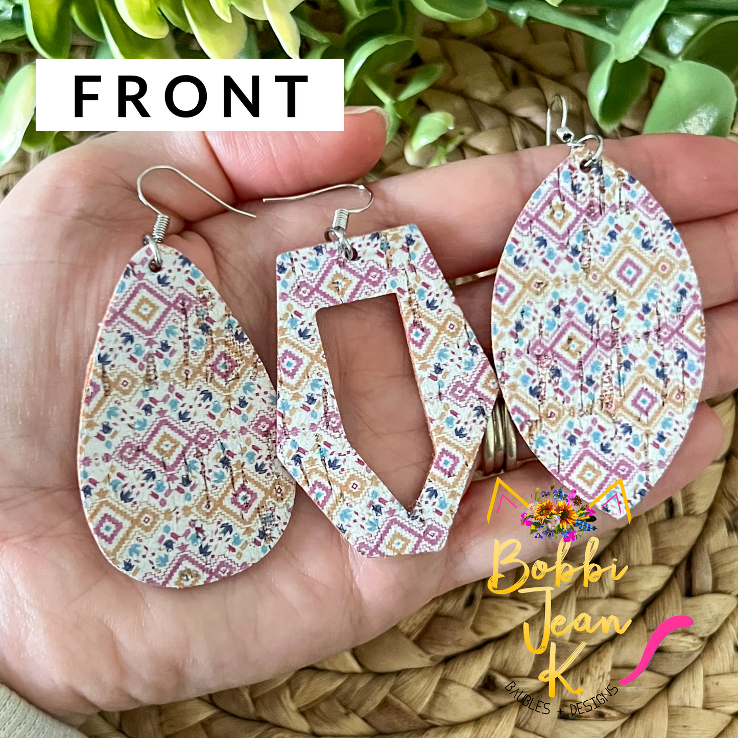 Diamond Multi-Colored Aztec Cork on Leather Earrings: Choose From 3 Styles - LAST CHANCE