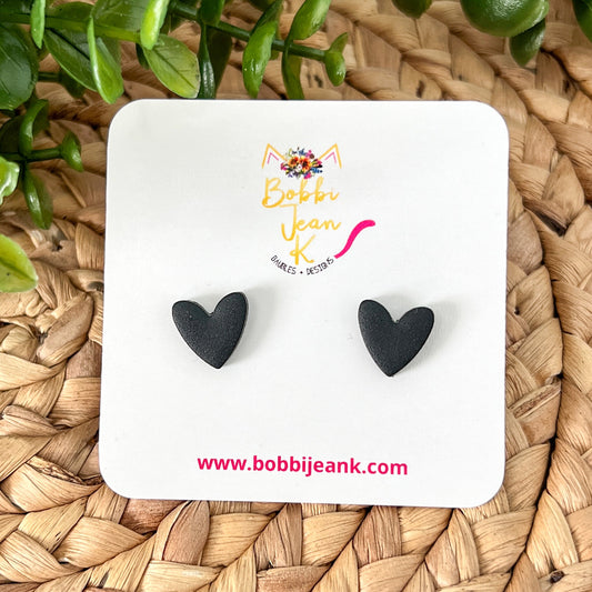 Black Clay Heart Studs 12mm - LAST CHANCE