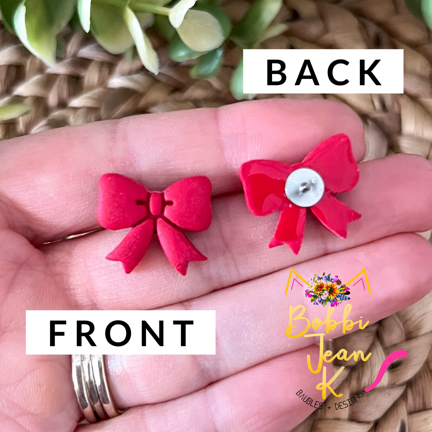 Red Bow Clay Studs