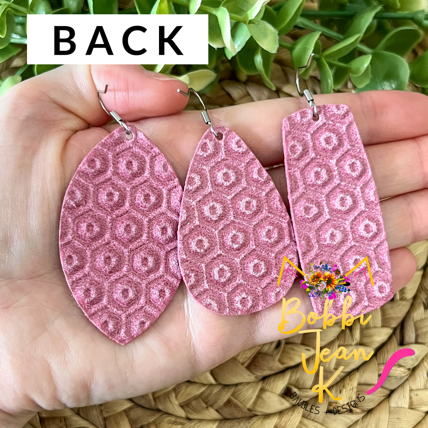 Dusty Pink Honeycomb Embossed Leather Earrings: Choose From 3 Styles - LAST CHANCE