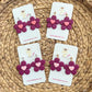 Plum Flower with Heart Center Clay Earrings: Choose From 2 Color Hearts