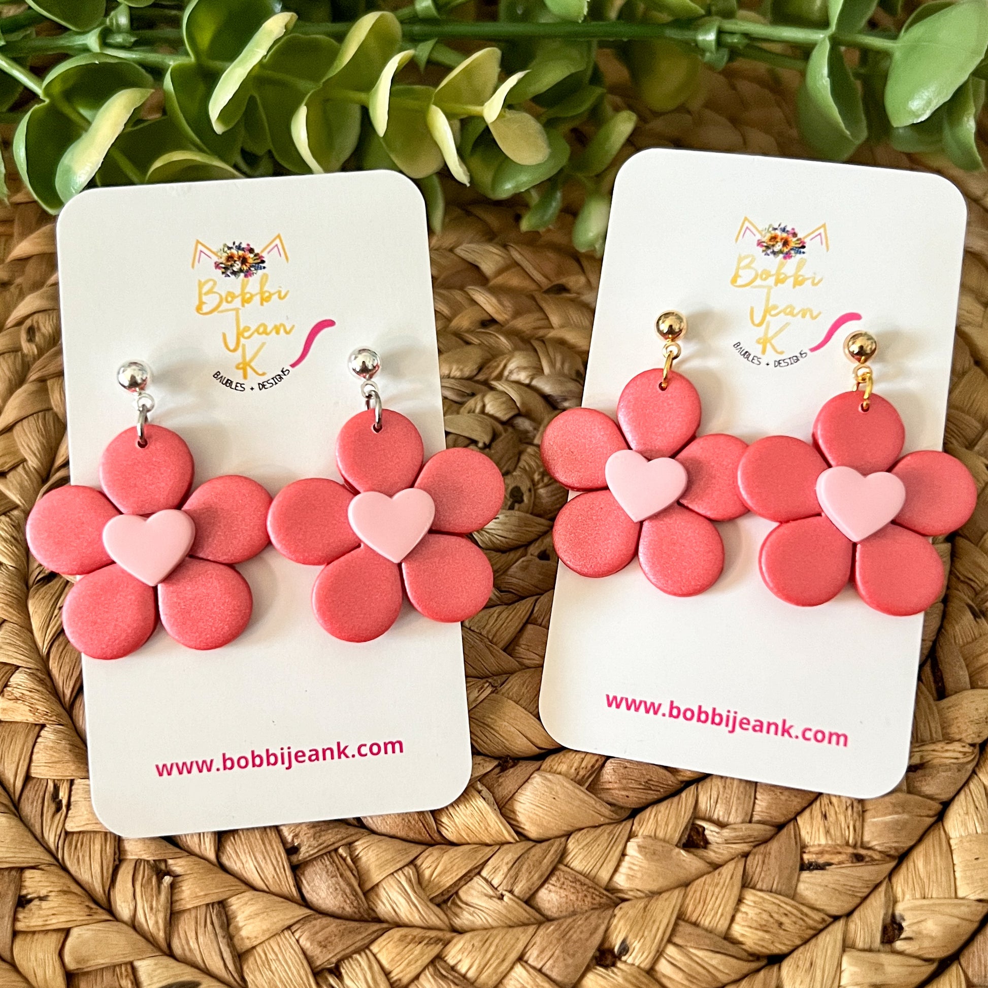 "Shimmer Sunset" Flower with Heart Center Clay Earrings: Choose From 2 Color Hearts