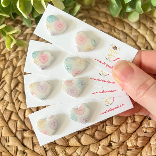 Vintage-Style Convo Heart Clay Studs