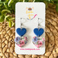 Floral Print Double Heart Clay Earrings: Choose From 2 Colors