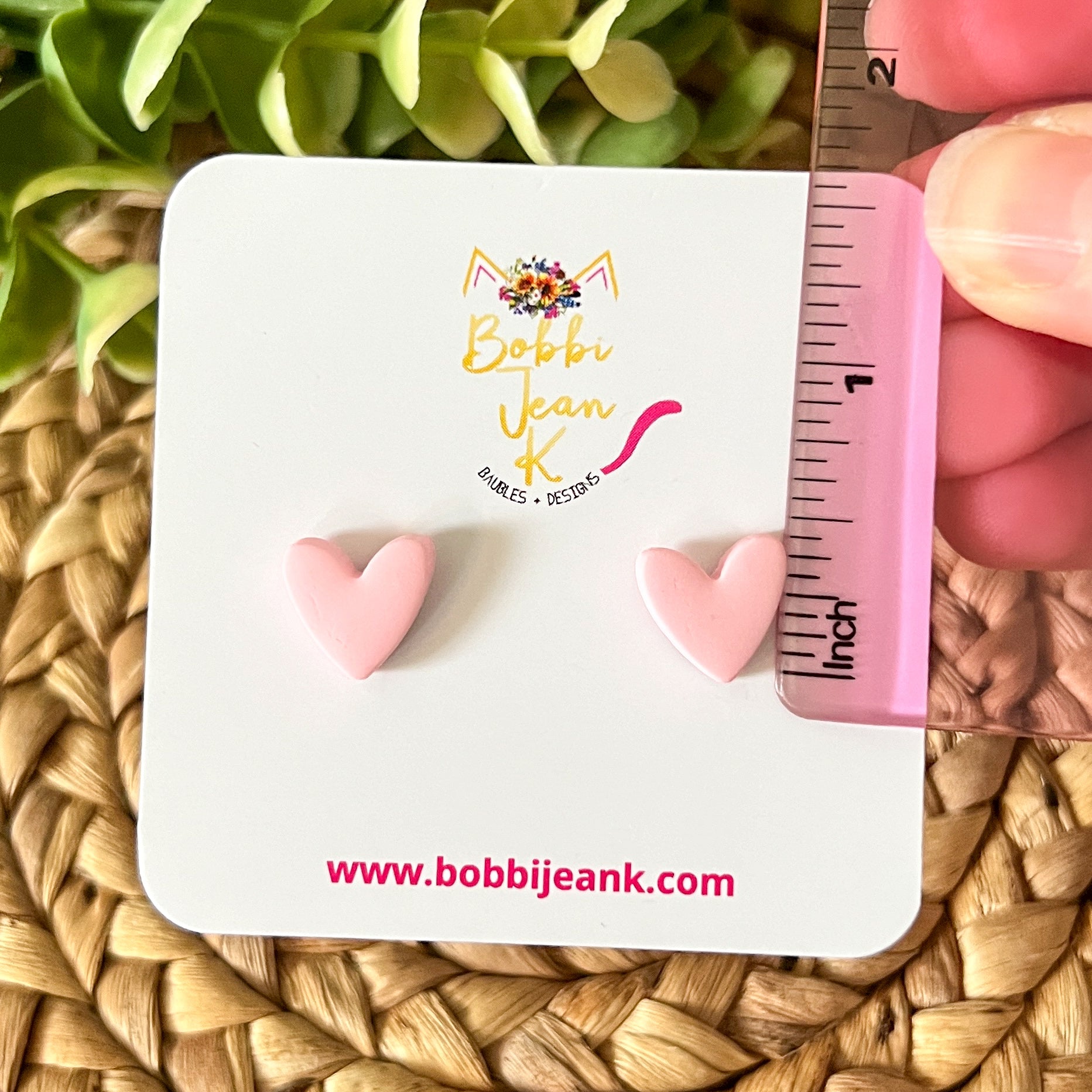 Light Pink Clay Heart Studs: Choose 12mm or 8mm Size Options