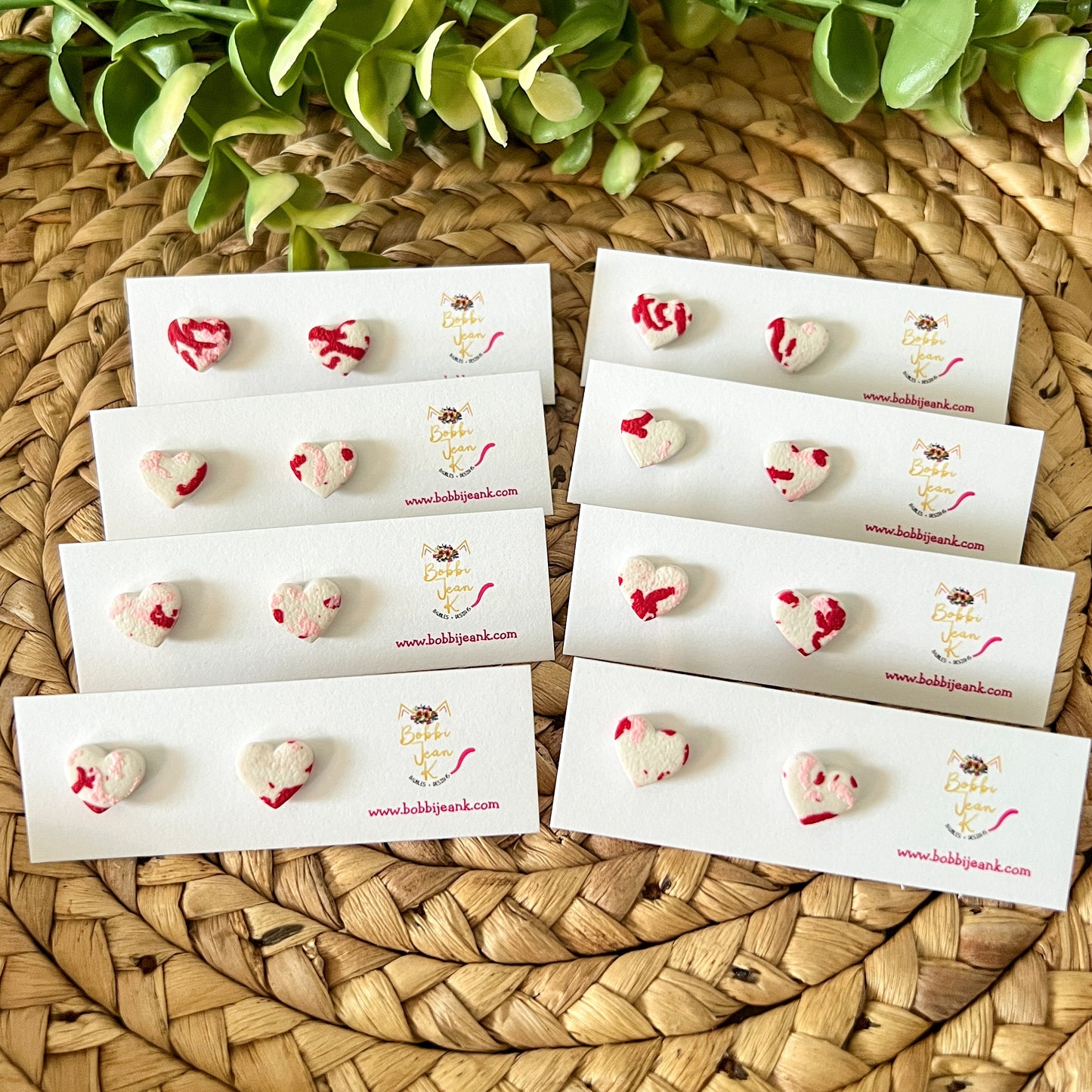 Red & Pink Terrazzo-Style Clay Heart Studs