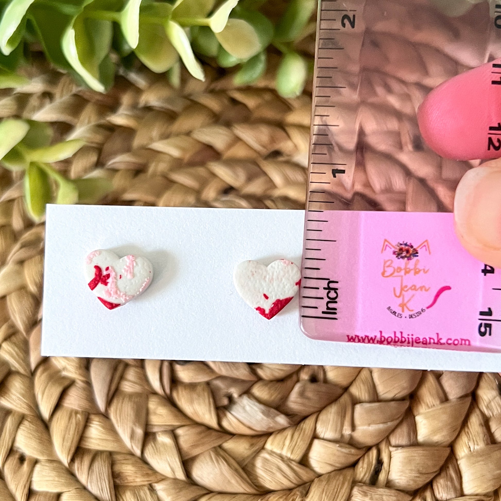 Red & Pink Terrazzo-Style Clay Heart Studs