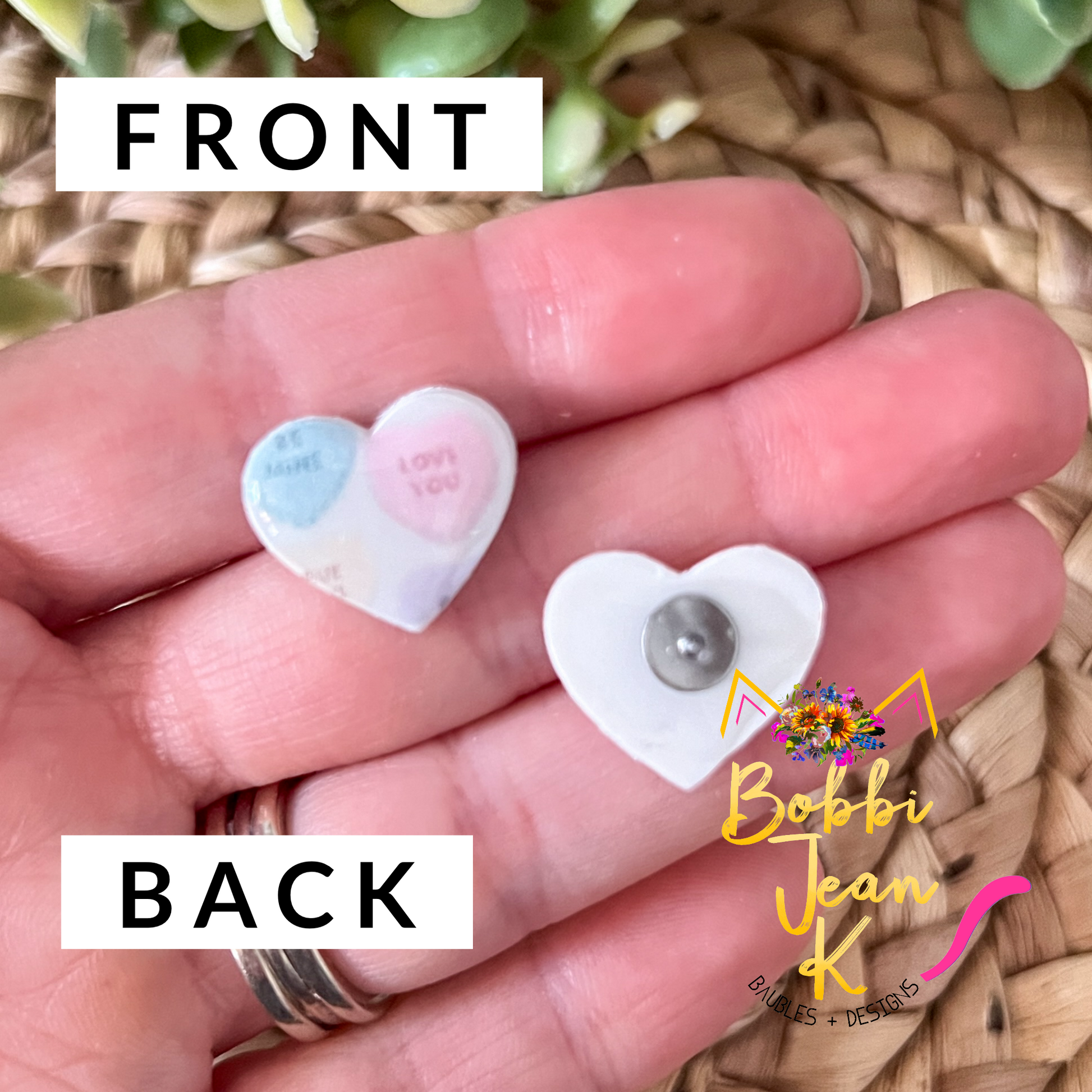 Vintage-Style Convo Heart Clay Studs