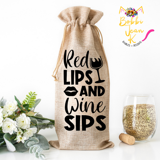 Red Lips and Wine Sips Wine Bag