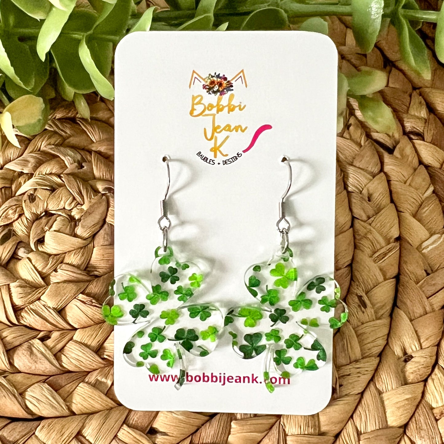 Scattered Clover Clear Acrylic Earrings: Choose From 2 Styles