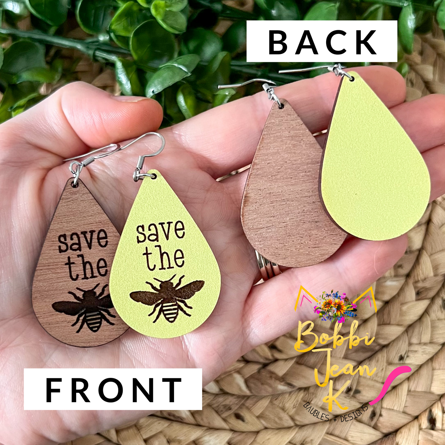 Save the Bees Engraved Wood Teardrops: Choose From 2 Wood Options