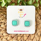 Clay Studs - Mint Green "Piped" Square: Choose Solid, Silver, or Gold Rimmed