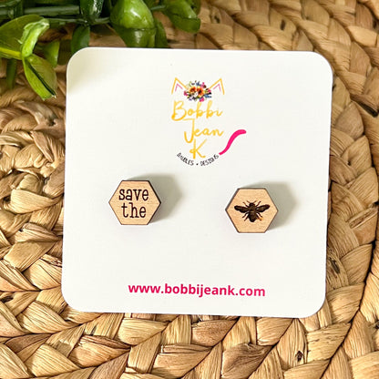 Save the Bees Wood Studs: Choose From 3 Wood Options