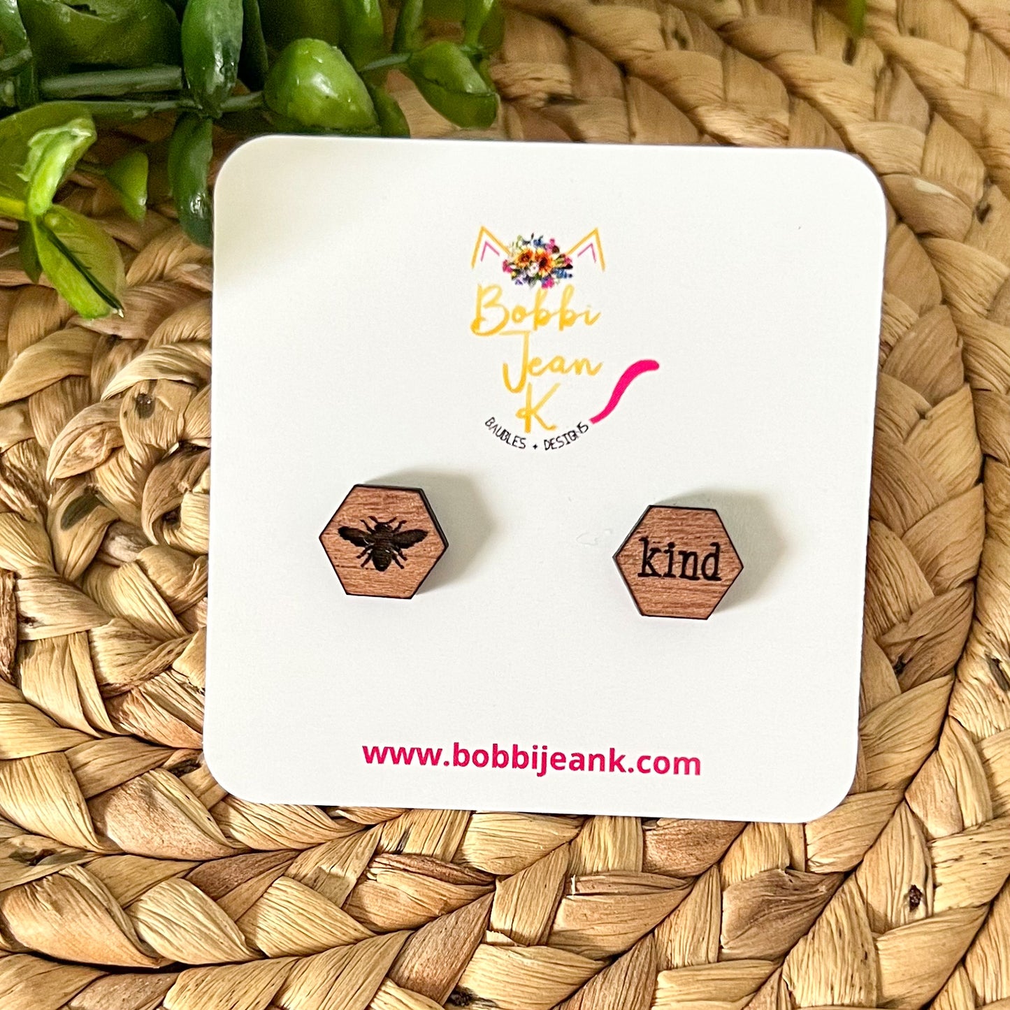 Bee Kind Wood Studs: Choose From 3 Wood Options