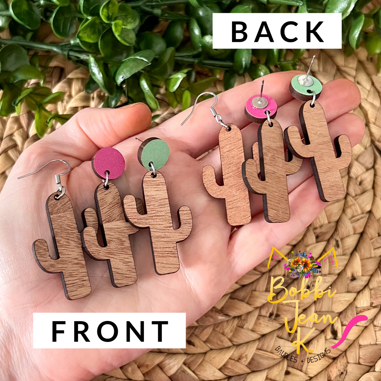 Sapele Wood Cactus Earrings: Choose From 3 Style Options