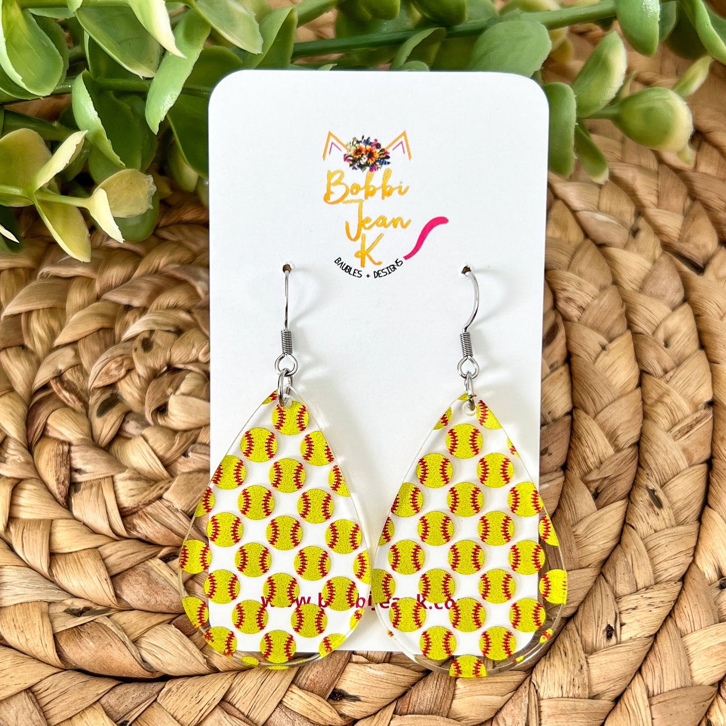 Baseball & Softball Acrylic Teardrop Earrings