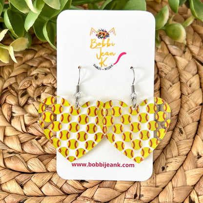 SALE: Baseball & Softball Acrylic Heart Earrings. - LAST CHANCE (WAS $14)
