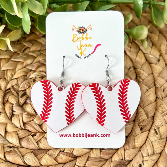 Valentines Day Gifts Shape Baseball Softball Gift Sports Ball Leather Earrings Retro PU Heart Women's Jewelry Gifts for Women, Size: One size, White