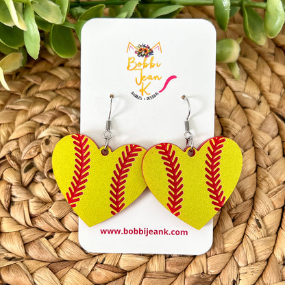 SALE: Baseball & Softball Engraved Acrylic Heart Earrings (Was $15)