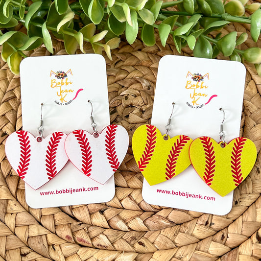 Baseball & Softball Engraved Acrylic Heart Earrings