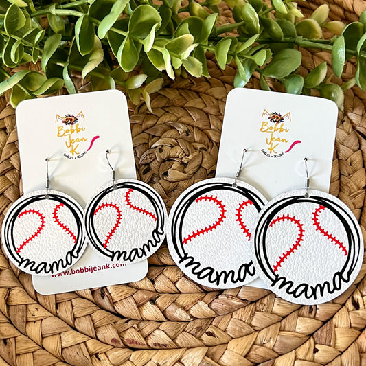 Baseball Mama Leather Earrings - Choose Small or Large