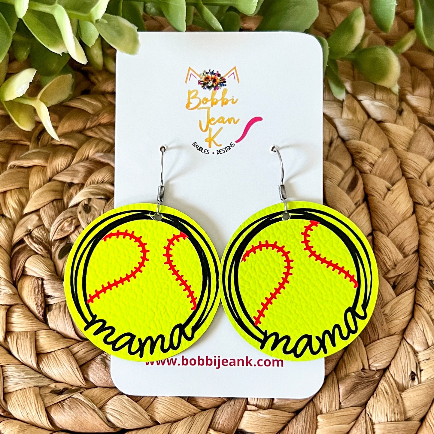 Softball Mama Leather Earrings