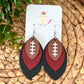 Burgundy & Black Layered Leaf Football Leather Earrings