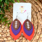 Purple & Orange Layered Leaf Football Leather Earrings