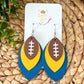 Yellow & Blue Layered Leaf Football Leather Earrings