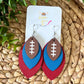 Blue & Red Layered Leaf Football Leather Earrings