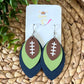 Bright Green & Navy Layered Leaf Football Leather Earrings